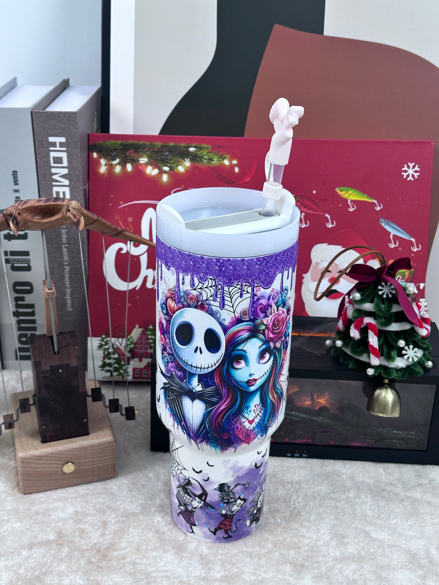 Licensed Stainless Steel Insulated Tumbler | The Nightmare Before Christmas Series | 30oz Mug with Straw & Handle | Gift Box Edition