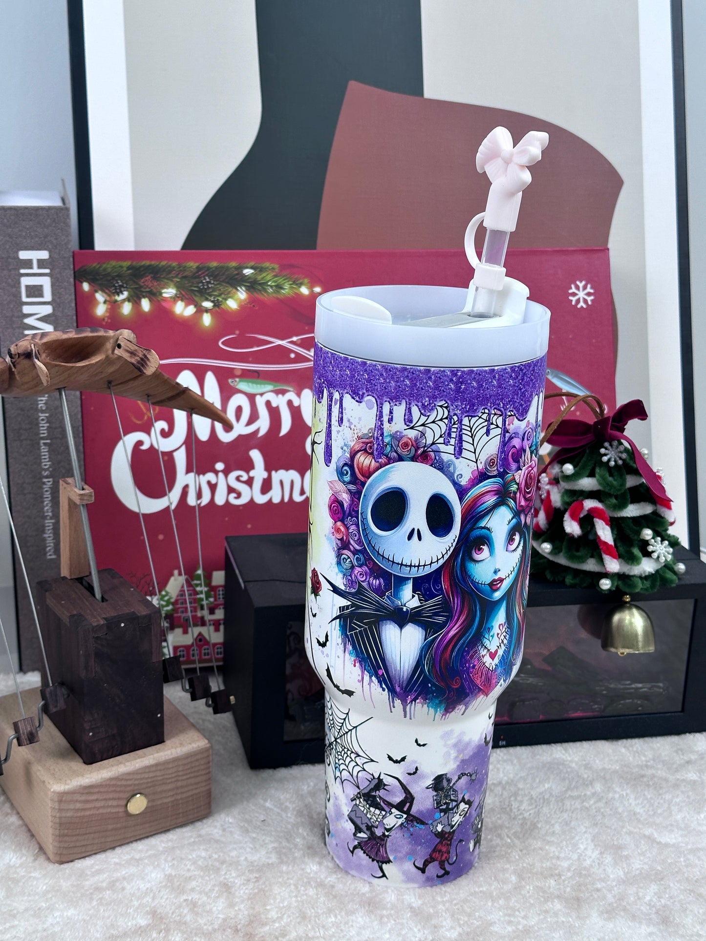 Licensed Stainless Steel Insulated Tumbler | The Nightmare Before Christmas Series | 30oz Mug with Straw & Handle | Gift Box Edition